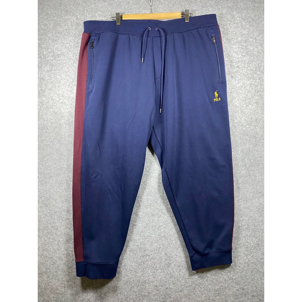 Polo Ralph Lauren Mens 3XB Navy Blue Burgundy Side Stripe Joggers Sweatpants EUC